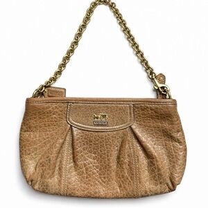 Coach Beige Pebbled Leather Convertible Wristlet Shoulder Bag Gold Beige Shimmer